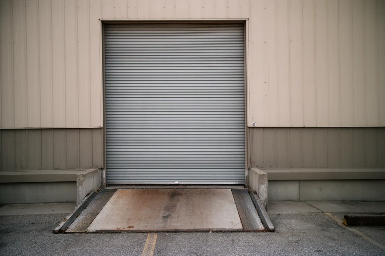 A commercial loading dock door