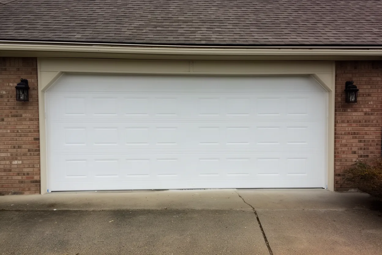 a new white sectional garage door on a suburban house