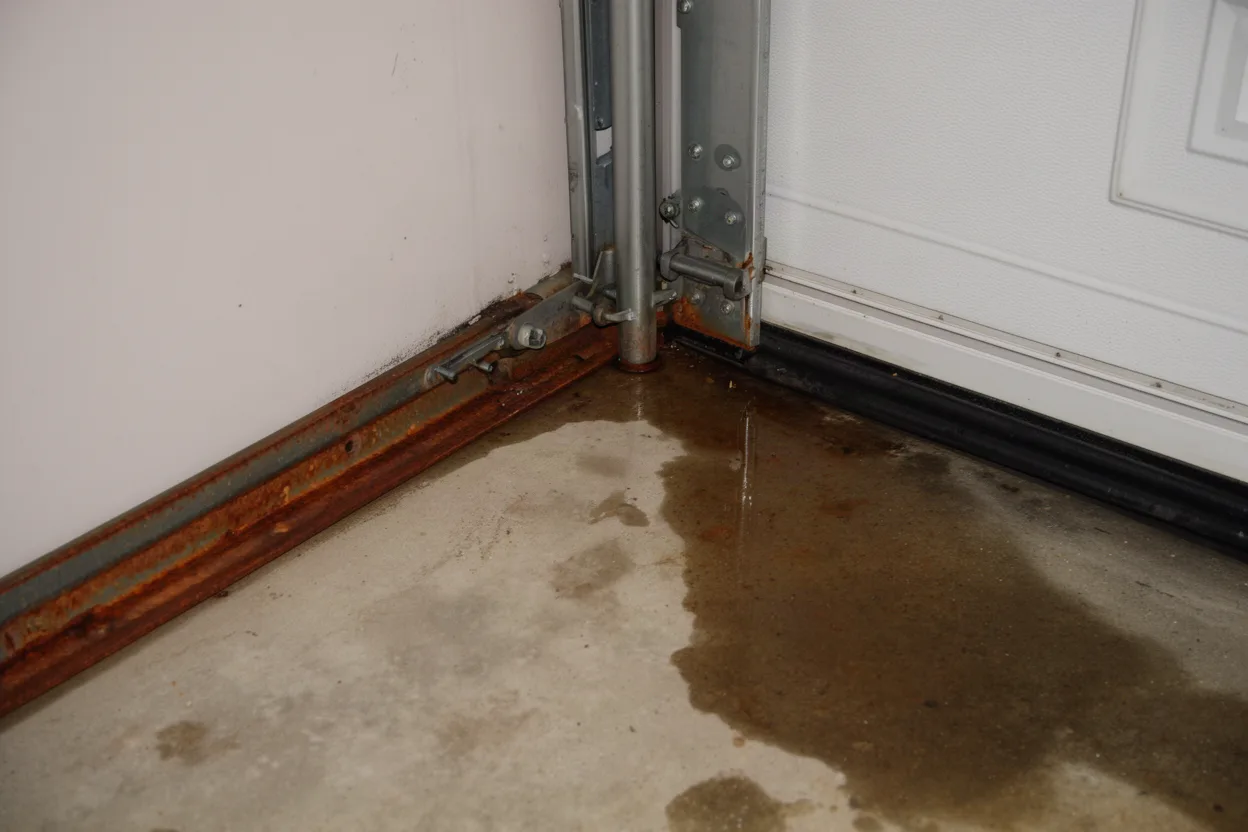 Rusted garage door hardware from damp air