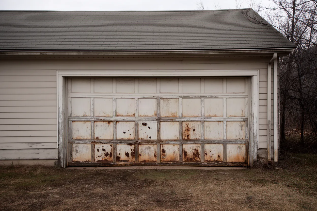 An old weathered garage door